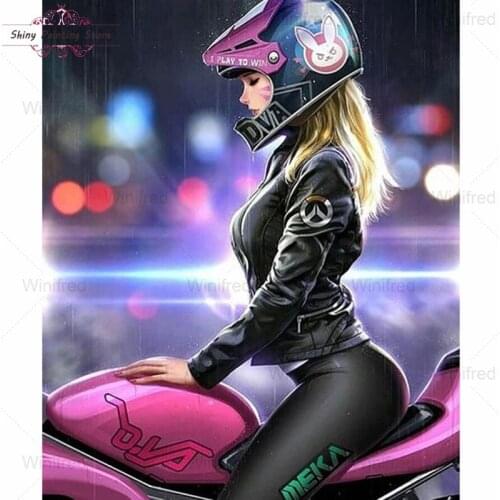 Diamond Painting 5D Full Square/Round Motorcycle Girl Cool Woman Diamond Embroidery Cross Stitch Mosaic Portrait Picture WallArt