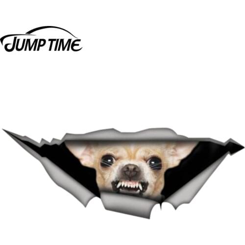 Jump Time 13cm x 4.8cm Chihuahua car decal Torn Metal Decal Wild Animal Funny Car Stickers Window Bumper 3D Car Styling