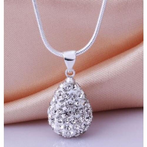 White drop water 16 inch Silver Plated Heart Necklace Pendant snake chain New Fashion fh5ing jewelry crystal