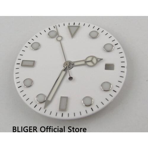 BLIGER 31.3MM White Sterile Dial Luminous Marks Date Window Watch Dial Fit For Mingzhu 2813 MIYOTA 8215 Movement+Hands D21