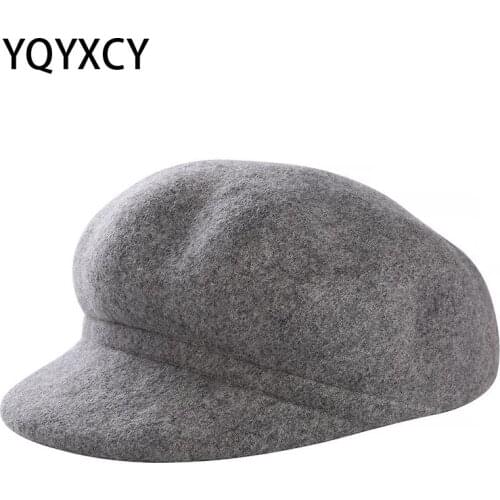 100% wool Beret Female Winter Hats For Women Pompom Fur Peaked Flat Cap Boina Ladies Girls Berets Cap England Style Hat New
