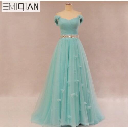 Free Shipping Real Photo Popular A Line Removable Straps Mint Tulle Evening Dress