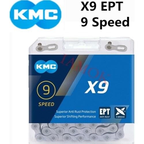 KMC X9 EPT Bike 9 Speed Chain 1/2" X 11/128 with MissingLink Iamok 116L Chains for SHIMANO and 9-speed Drivetrains Bicycle Parts