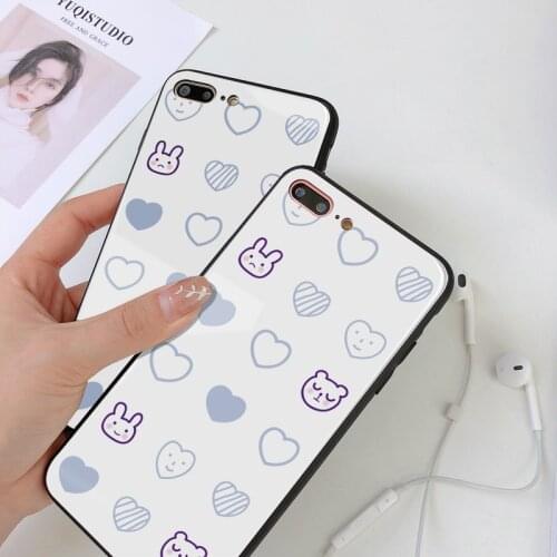 Cartoon Rabbit Tempered Glass Case for iPhone 12 11 Pro Max 12 Mini X XR XS 8 7 6s Plus Hard Back Cover