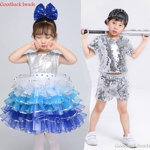 Kids Boys Blue Christmas Dance Clothing Girls Ballet Leotard Tutu Dress Sequins Cake Costumes For Shiny Stage Hiphop Dancewear