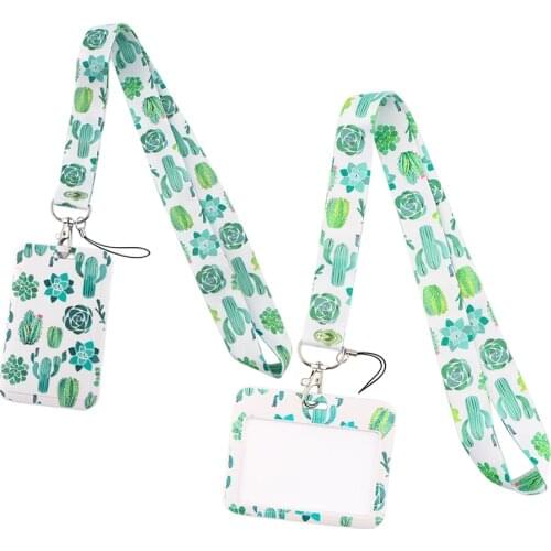 ER765 Green Plant Cactus Creative Lanyard Card Holder Student Hanging Neck Mobile Phone Lanyard Badge Subway Access Card Holder