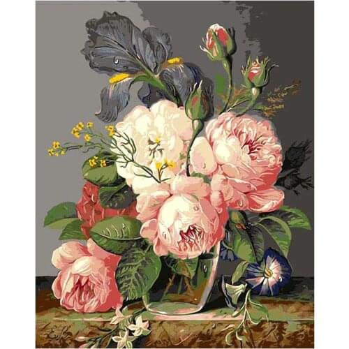 Picture By Number Flower HandPainted Peony Color Drawing acrylic paints On Canvas of Frame Painting By Number Home Decor ArtWork