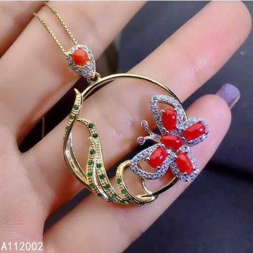 KJJEAXCMY fine jewelry natural red coral 925 sterling silver women gemstone pendant necklace chain support test fashion