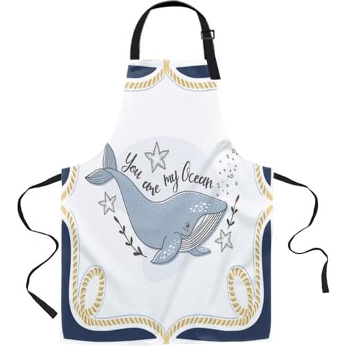 Marine Life Dolphin Printed Kitchen Cooking Baking Aprons Canvas Sleeveless For Women Man Kids Home Delantal Cocina