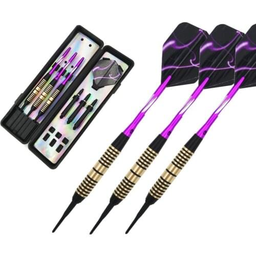 Fox Smiling 3PCS Professional Electronic Brass Soft Tip Darts 18g Darts With Aluminum Alloy Shaft Purple Color