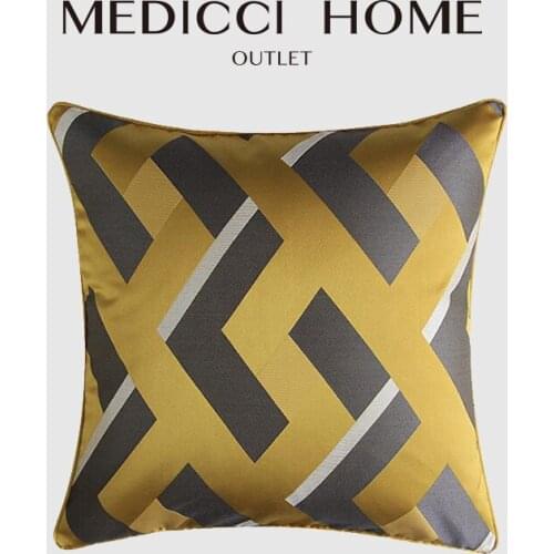 Medicci Home Geometry Jacquard Pillow Covers Soft Gold Gray Satin Cushion Case 45 x45cm Embroidered Decorative For Sofa Bed Car