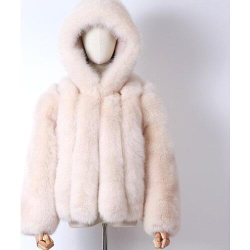 Fur jacket hooded ladies natural fox fur jacket women real fur outwear
