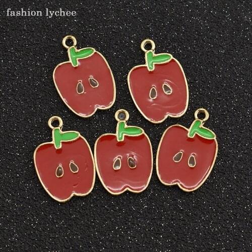 Fashion lychee 5pcs Multi Color Enamel Fruit Apple Charms For DIY Jewelry Making Necklace Earring Pendant Accessories