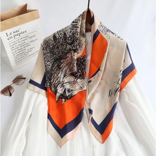 Fashion Print Women Silk Square Neck Scarf Foulard Shawl Hijab Bandana Spring Scarves Polka Dot Spring Headband