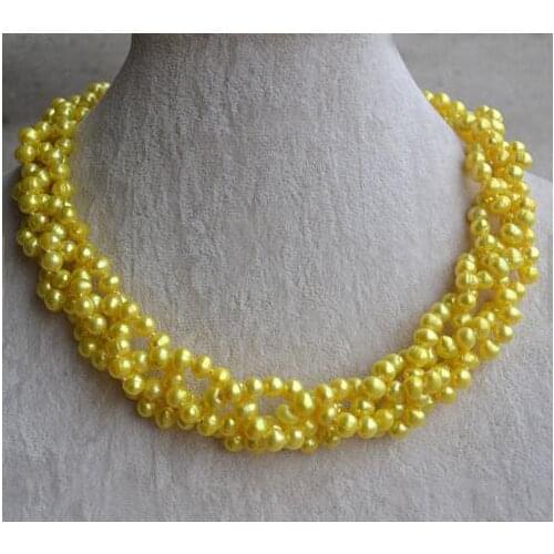 New Arrival Favorite Pearl Necklace Yellow 4Rows Real Freshwater Pearl Necklace Handmade Fashion Jewelry Women Gift