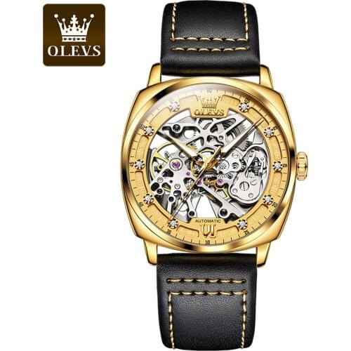 OLEVS Original Fashion Mens Hollow Watch Transparent Automatic Mechanical Watch Waterproof Mens Sports Watch Montre Homme 6651