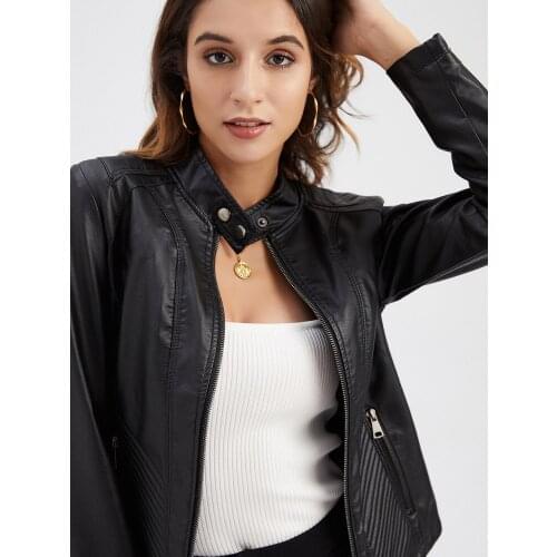 Autumn And Winter Ladies Jacket Casual Leather Womens Simple Trend Thin Coat Long-sleeved Motorcycle Jacket Womens Office 2021