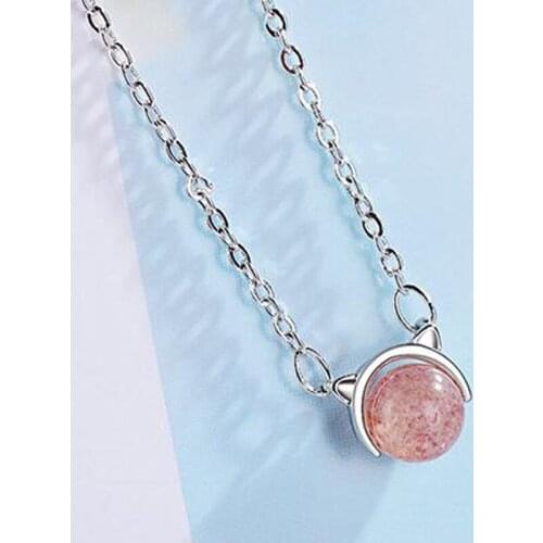 Cute Cat Pendants Necklaces Jewelry High Quality Strawberry Crystal Choker Necklace for Women Girl