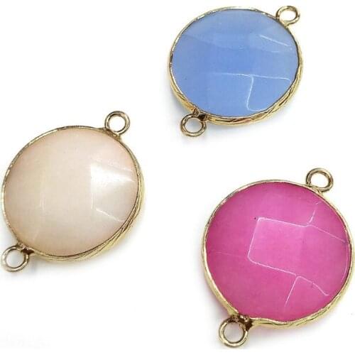 Natural Agates Charms Round shape Double hole connector Pendants for Jewelry Making DIY Accessories Fit Necklaces Size 21x29mm