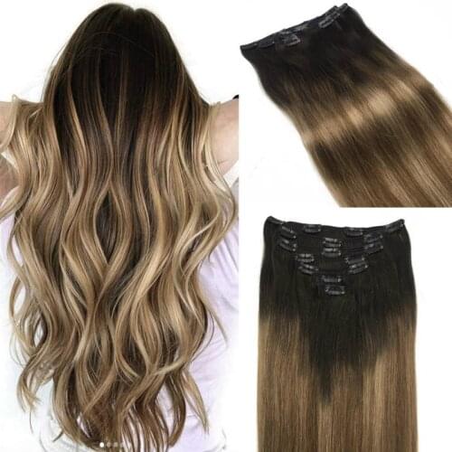 Straight Hair Clip In Human Hair Extensions Natural Black 7Pieces/Set Full Head Sets 120G Remy Hair Brown Honey Blonde Ombre