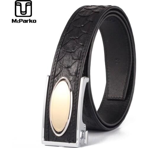 McParko Automatic Buckle Belt Men Genuine Leather Python Men Belt Waist Straps Business Snakeskin Leather Suit Belts 3.4cm Black
