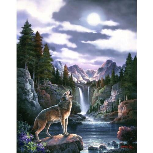 Hand painted oil paintings Landscapes Wolf Moon canvas art beautiful picture for living room wall decor