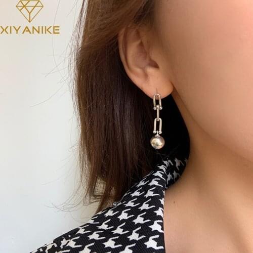 XIYANIKE 925 Sterling Silver Retro U-shaped Chain Ball Earrings Female Fashion Temperament Elegant Handmade Jewelry Party Gift