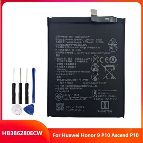 Original Replacement Phone Battery HB386280ECW For Huawei Honor 9 P10 Ascend P10 Rechargable Batteries 3200mAh With Free Tools