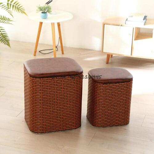 Handmade straw storage stool changing shoe Stool Footstool storage stool dressing sofa stool pier shoe stool shoe cover stool