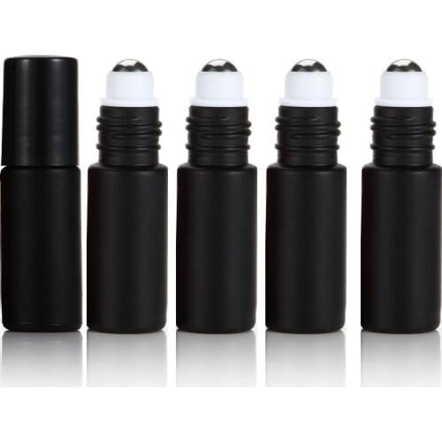 Thick 5ml Empty Roll on Glass Bottle Frosted BLACK for Essential Oil Perfume Bottle Roller Ball 400pcs/lot By DHL FREE Shipping