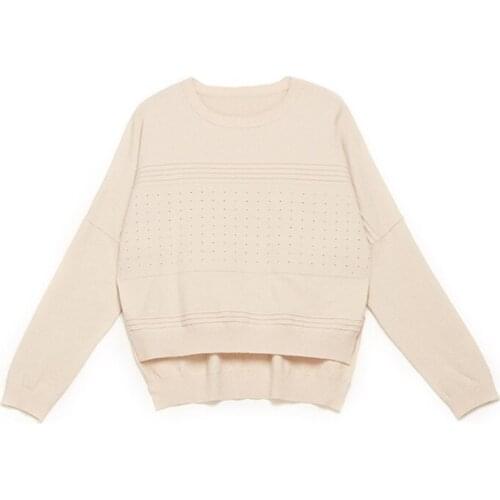 2019 Autumn Solid Pullover Womens Loose Round Neck Long Sleeve Knitwear Printed Light Fabric Knitting Clothes