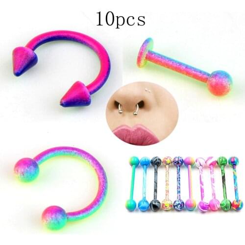 10pcs/set Colorful Fashion Fake Septum Titanium Nose Ring / Lip Nail Body Clip Hoop For Women Septum Piercing Clip Jewelry Gift