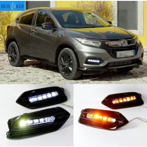 2PCS LED Daytime Running Light For Honda HRV HR-V Vezel 2019 2020 Yellow Turn Signal Function 12V Car DRL Fog Lamp Decoration