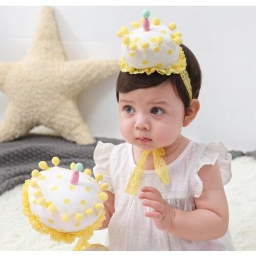 2021 New Style Headband Cake Shape Elastic Design Fabric Baby Crown Hat for Birthday Photography Props Hair Band Baby Hairwear