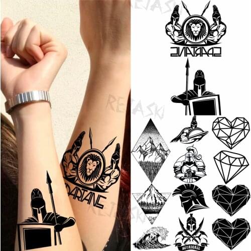3D Little Spartan Lion Temporary Tattoos For Men Adult Geometry Mountain Sea Love Diamond Fake Tattoo Body Art Waterproof Tatoos