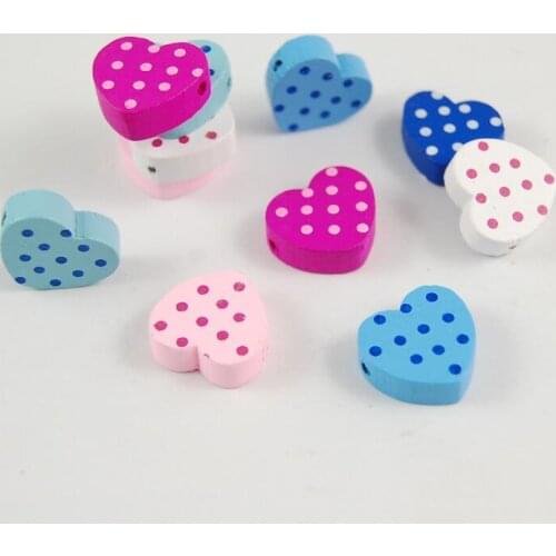 50Pcs Color Printed Polka Dot Heart-Shaped Wooden Beads Children DIY Handmade Beaded Material Loose Bead Baby Toy Accessories