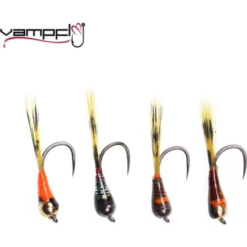 Vampfly 8pcs #16 Perdigon Nymph Jig Fly with Tungsten Brass Beadhead Barbless Hook Bead Head Fast Sink Rainbow Brown Trout Lure