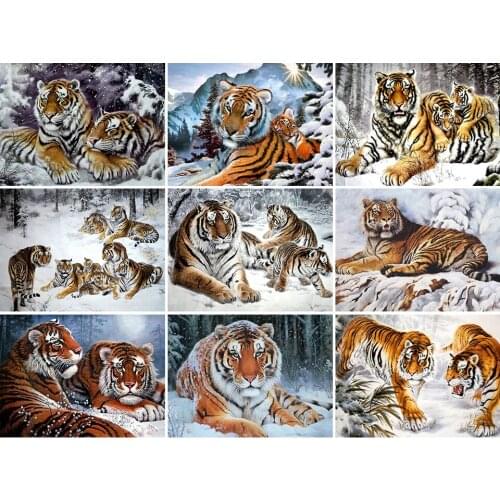 5D DIY Diamond Painting Animal Tiger Winter Cross Stitch Kit Full Drill Square Embroidery Mosaic Art Picture Of Rhinestones Gift