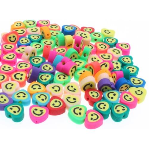 CHONGAI 100Pcs Love Heart Smiley Polymer Clay Spacer Beads For Jewelry Making DIY Bracelet Necklace Accessories 10mm