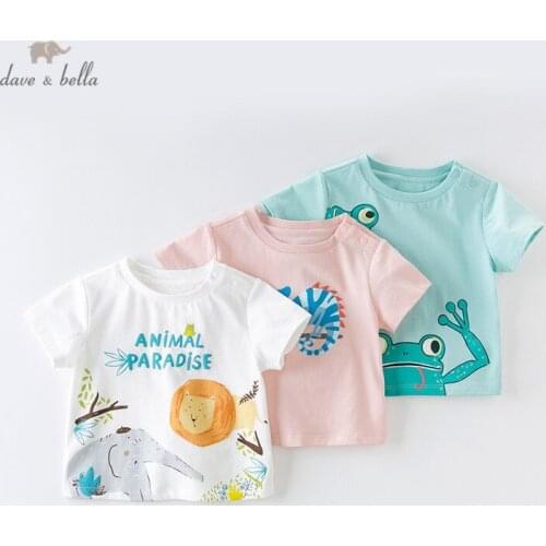 DBX13484 dave bella baby boys summer infant baby fashion t-shirt toddler top children high quality tees print cotton clothes