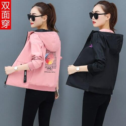 Spring autumn womens jackets and coats New woman coat Double-sided wear popular Hooded Tops coat short windbreaker coat 4XL1142