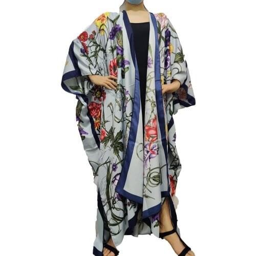 Elegant Floral 2021 Middle East Kuwait Summer Printed Silk Kimono For Lady Traditional African Dashiki Muslim Women Clothes