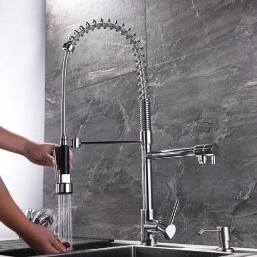 Chrome plated brass top quality ktichen faucet high pressure sink tap with pull down spray Rotatable Multi-function