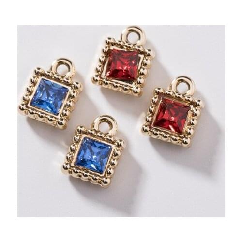 8*11MM 35Pcs/Pack KC Gold Color Alloy Square Shape Blue Red Glass Rhinestone Crystal Jewelry Pendants Jewellery Charms