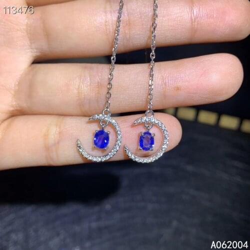 KJJEAXCMY Fine Jewelry 925 sterling silver inlaid natural sapphire female earrings Eardrop vintage support detection