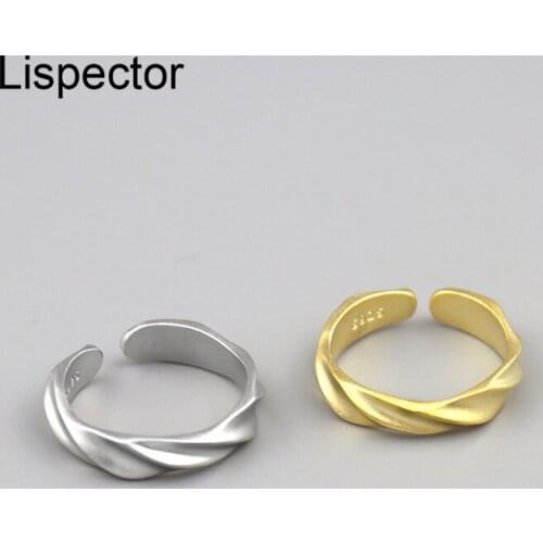 Lispector 925 Sterling Silver Korean Irregular Simple Spiral Ripple Open Rings for Women Minimalist Unisex Party Punk Jewelry