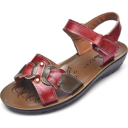 Leather Sandals Women Wedge Sandals Platform Summer Shoes Ladies Sandalias Beach Shoes Chaussures Femme Size 4