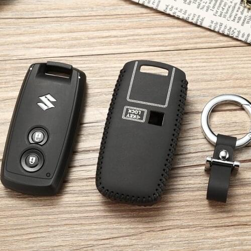 Leather Key Cover Fob Cases For Suzuki Swift sport 2018 MUX SX4 2007-2012 Vitara Smart Car Key case 2-su3 Top Layer Leather