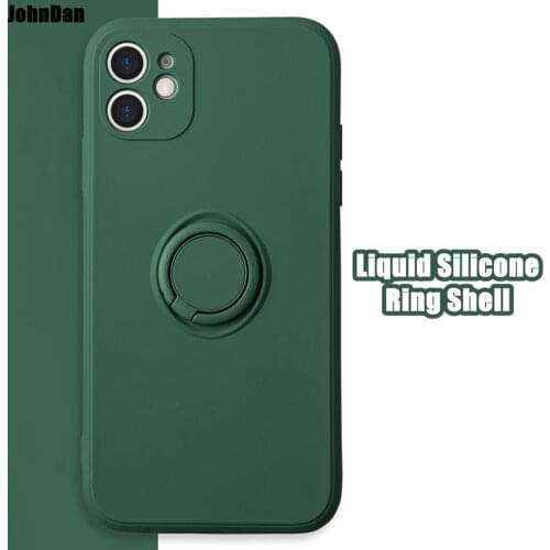 Square Liquid Silicone Phone Case For Samsung Galaxy S21 Ultra Plus S20 FE Shockproof Soft Silicone Cover Case Magnet Ring Shell