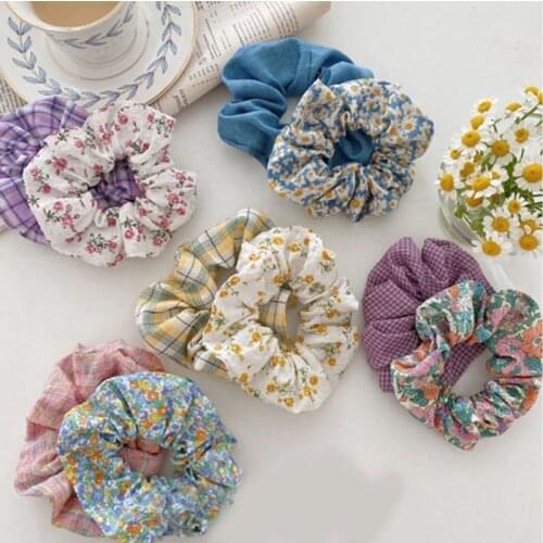 Floral Scrunchies Hair Ties Rope Girls Ponytail Holders Vintage Rubber Band Elastic Hair Band Fashion Hair Accessories
